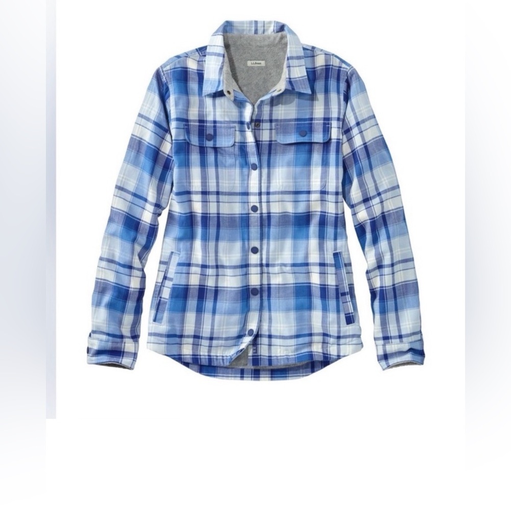 NWOT L.L.Bean Blue Plaid Shirt Flannel with Fleece Lining